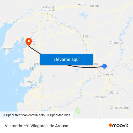 Vilamarín to Vilagarcía de Arousa map