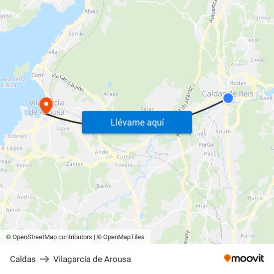 Caldas to Vilagarcía de Arousa map
