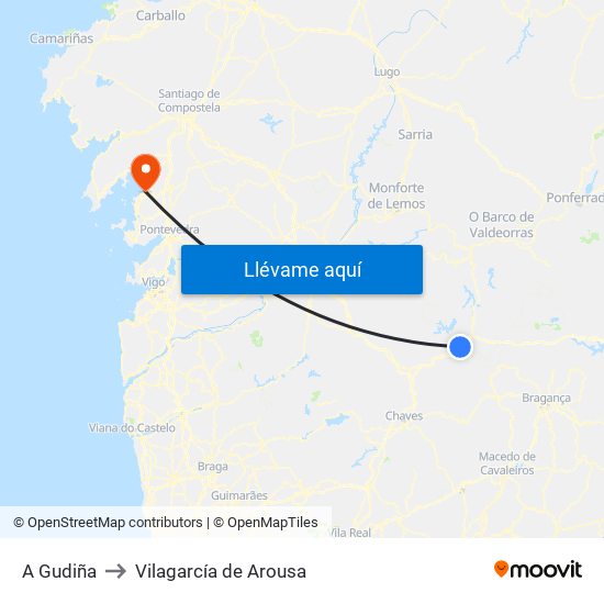 A Gudiña to Vilagarcía de Arousa map
