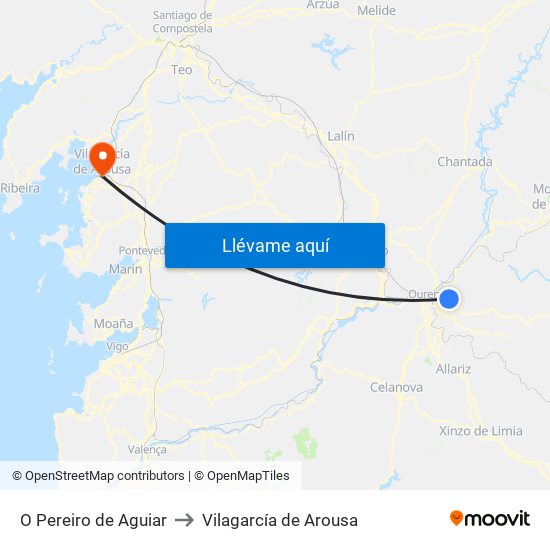 O Pereiro de Aguiar to Vilagarcía de Arousa map