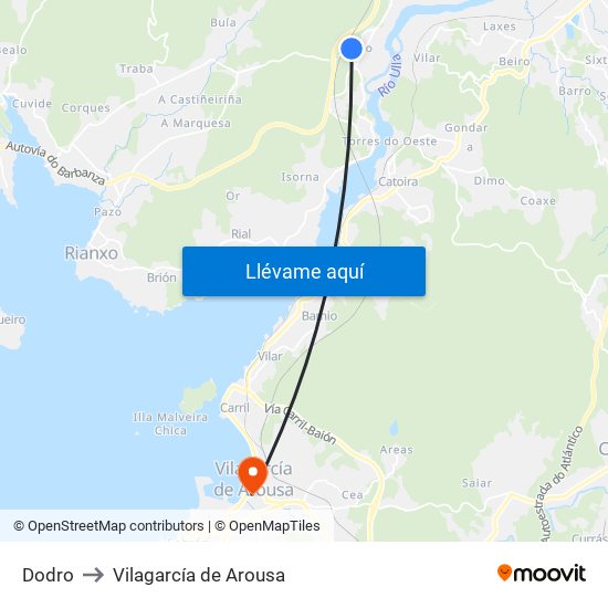 Dodro to Vilagarcía de Arousa map