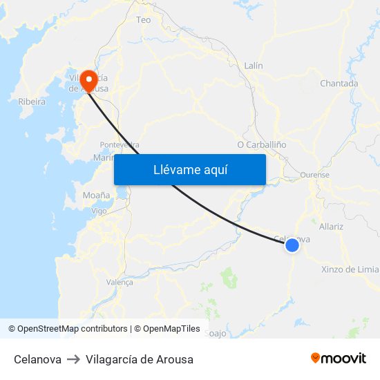 Celanova to Vilagarcía de Arousa map