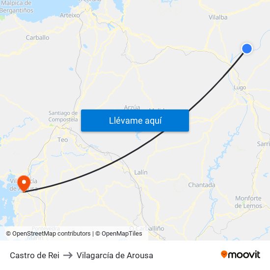 Castro de Rei to Vilagarcía de Arousa map