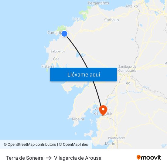 Terra de Soneira to Vilagarcía de Arousa map