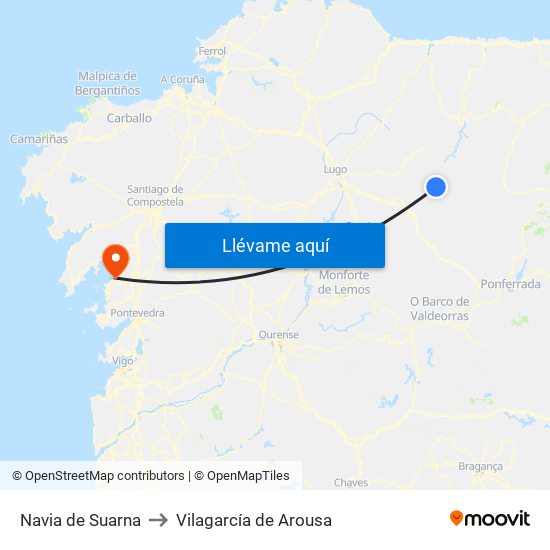 Navia de Suarna to Vilagarcía de Arousa map