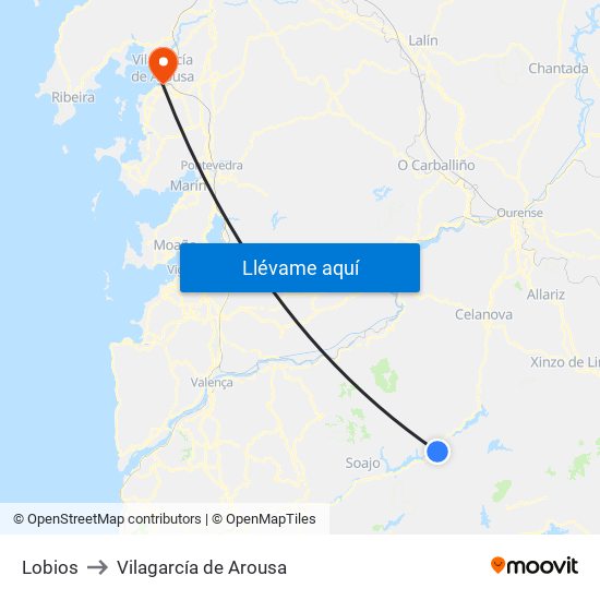 Lobios to Vilagarcía de Arousa map