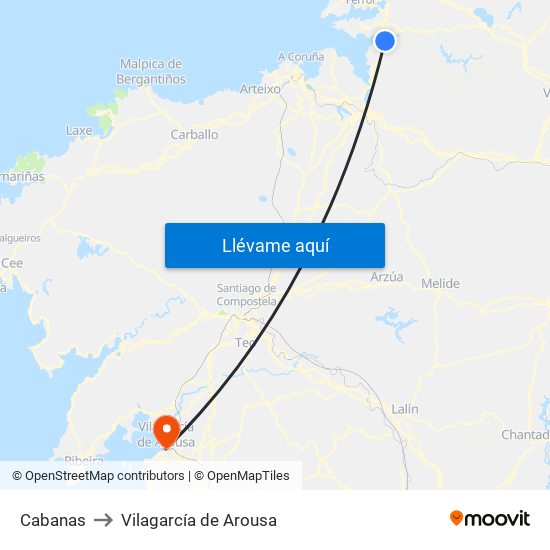 Cabanas to Vilagarcía de Arousa map