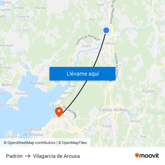 Padrón to Vilagarcía de Arousa map