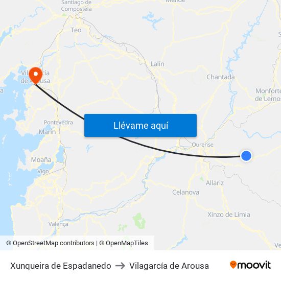 Xunqueira de Espadanedo to Vilagarcía de Arousa map