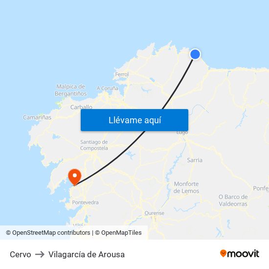 Cervo to Vilagarcía de Arousa map