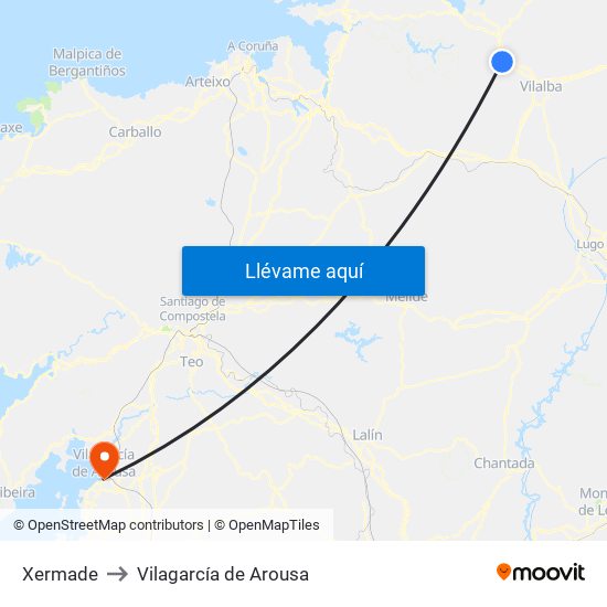 Xermade to Vilagarcía de Arousa map
