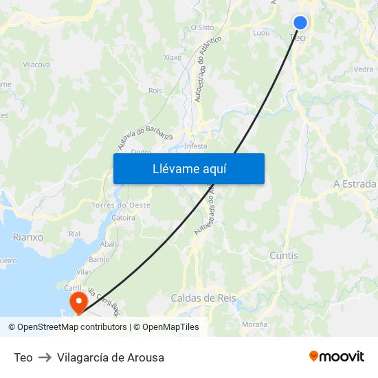 Teo to Vilagarcía de Arousa map