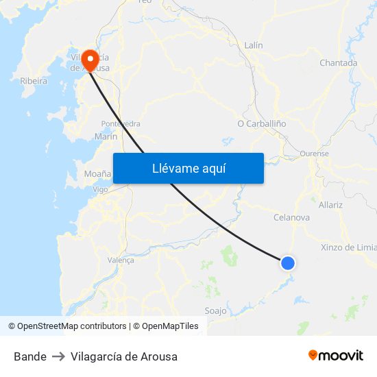 Bande to Vilagarcía de Arousa map
