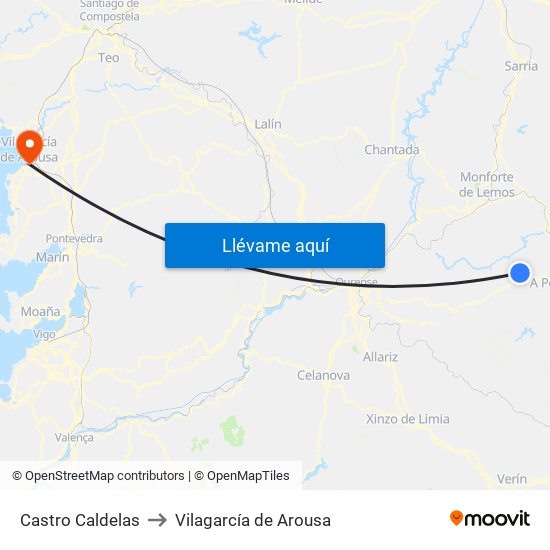 Castro Caldelas to Vilagarcía de Arousa map