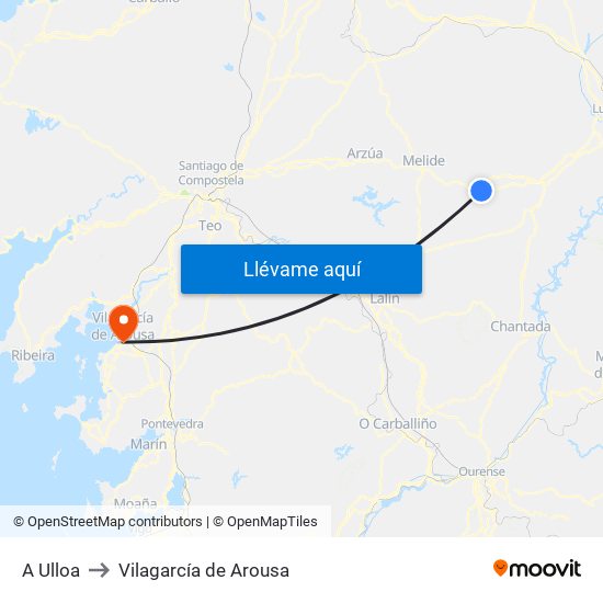 A Ulloa to Vilagarcía de Arousa map