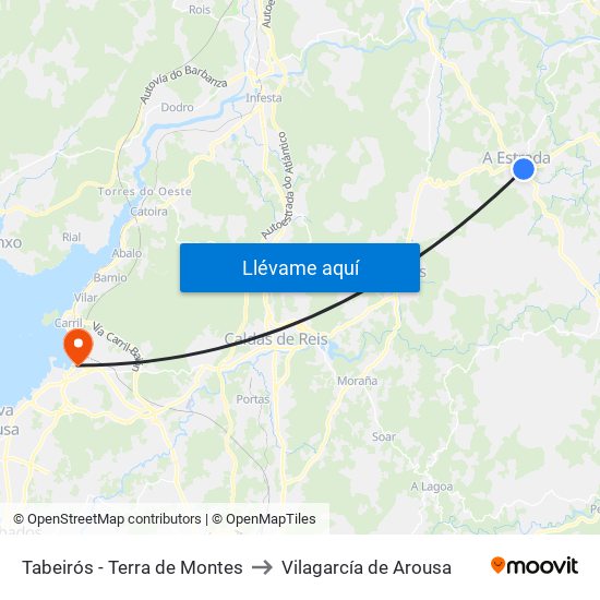 Tabeirós - Terra de Montes to Vilagarcía de Arousa map