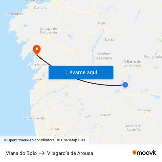 Viana do Bolo to Vilagarcía de Arousa map