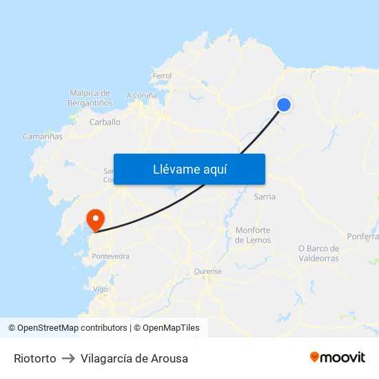 Riotorto to Vilagarcía de Arousa map