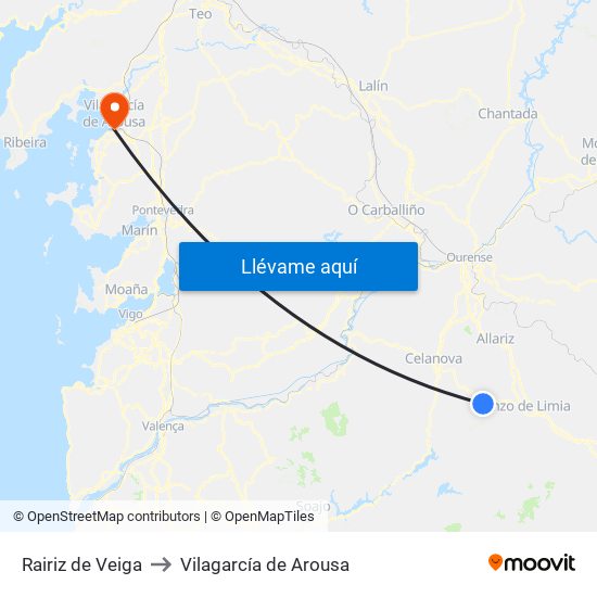 Rairiz de Veiga to Vilagarcía de Arousa map