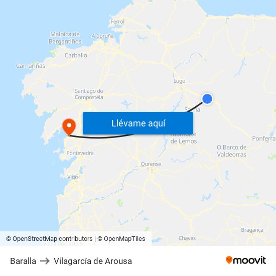 Baralla to Vilagarcía de Arousa map