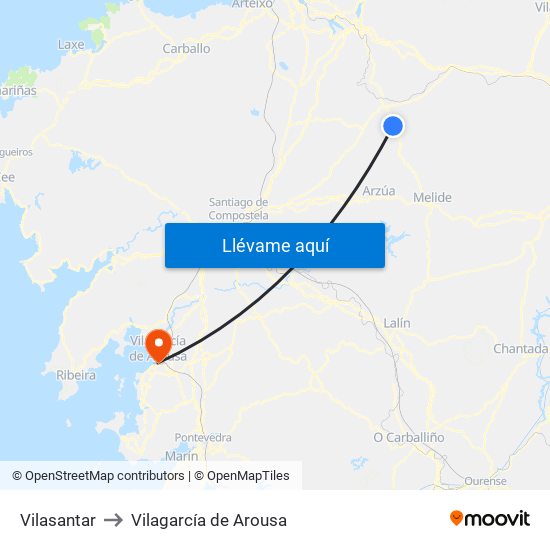 Vilasantar to Vilagarcía de Arousa map