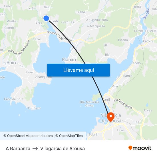 A Barbanza to Vilagarcía de Arousa map