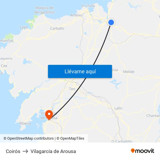 Coirós to Vilagarcía de Arousa map