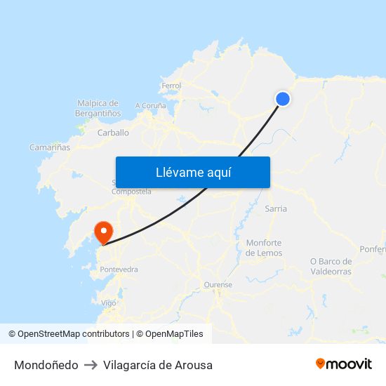 Mondoñedo to Vilagarcía de Arousa map