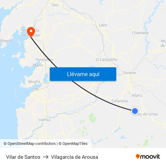 Vilar de Santos to Vilagarcía de Arousa map