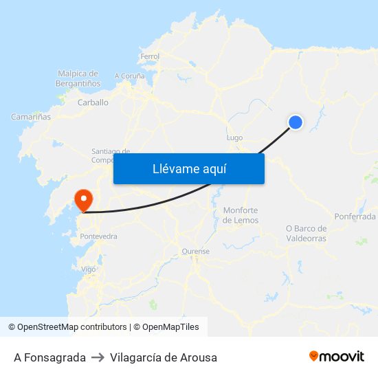 A Fonsagrada to Vilagarcía de Arousa map