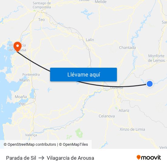 Parada de Sil to Vilagarcía de Arousa map