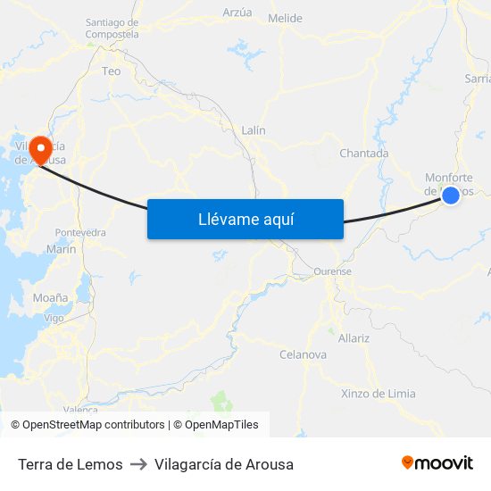 Terra de Lemos to Vilagarcía de Arousa map