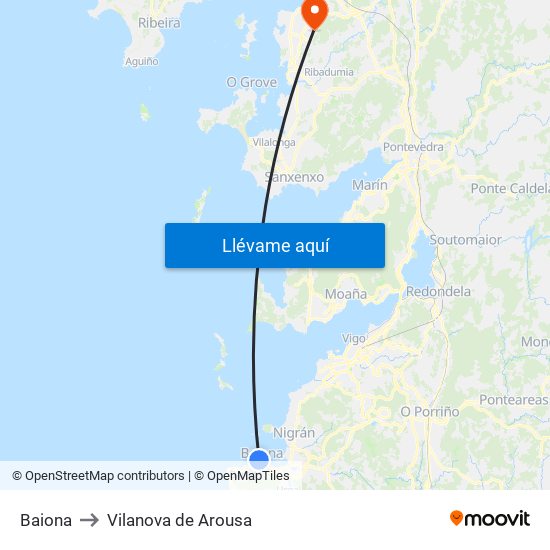 Baiona to Vilanova de Arousa map