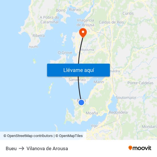 Bueu to Vilanova de Arousa map