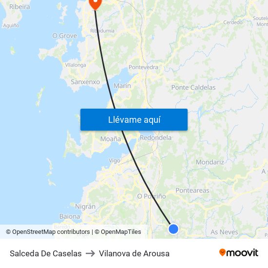 Salceda De Caselas to Vilanova de Arousa map