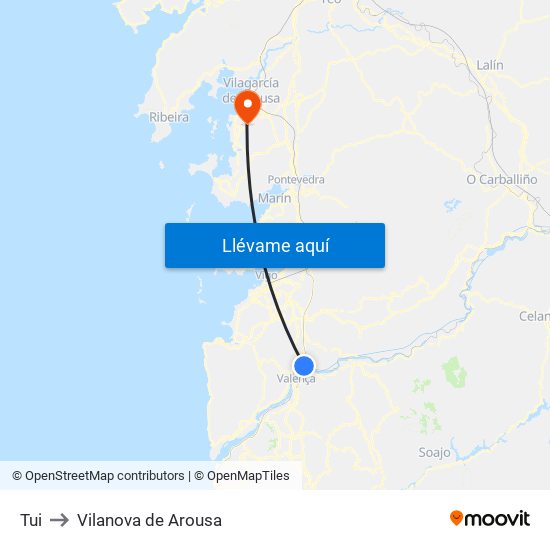 Tui to Vilanova de Arousa map