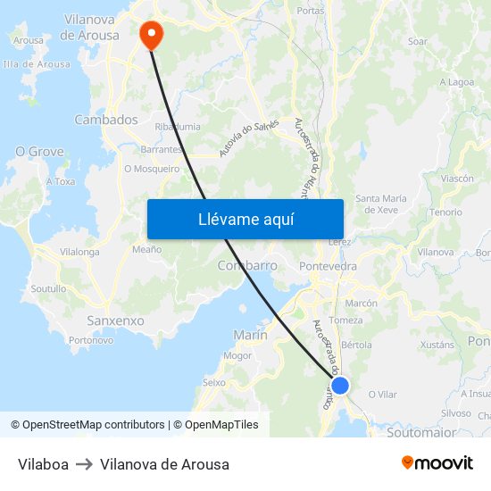 Vilaboa to Vilanova de Arousa map