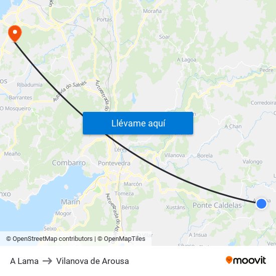 A Lama to Vilanova de Arousa map