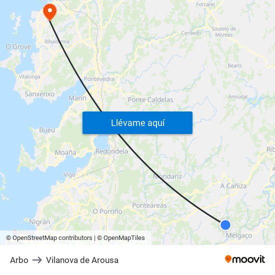 Arbo to Vilanova de Arousa map