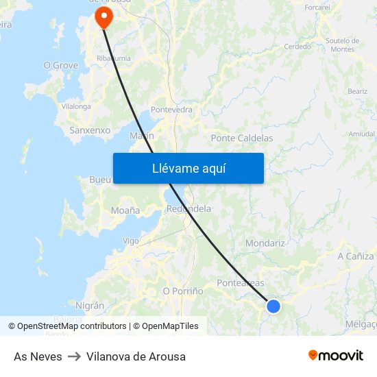 As Neves to Vilanova de Arousa map