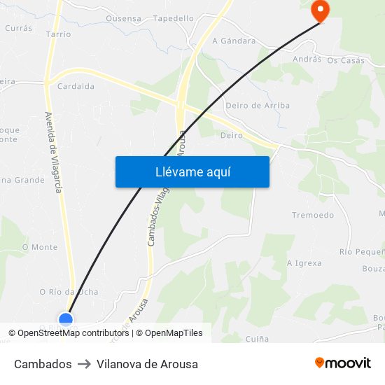 Cambados to Vilanova de Arousa map