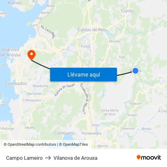 Campo Lameiro to Vilanova de Arousa map