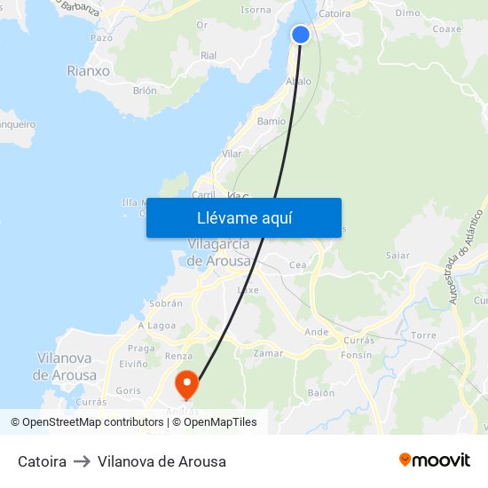 Catoira to Vilanova de Arousa map