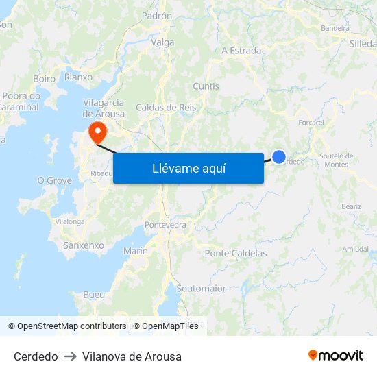 Cerdedo to Vilanova de Arousa map