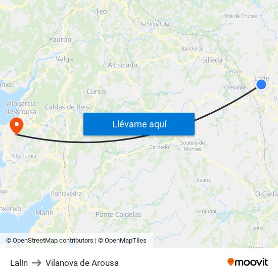 Lalín to Vilanova de Arousa map