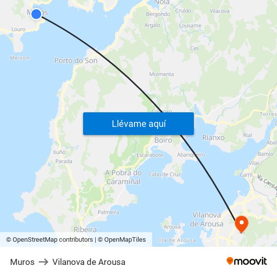 Muros to Vilanova de Arousa map