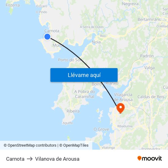 Carnota to Vilanova de Arousa map