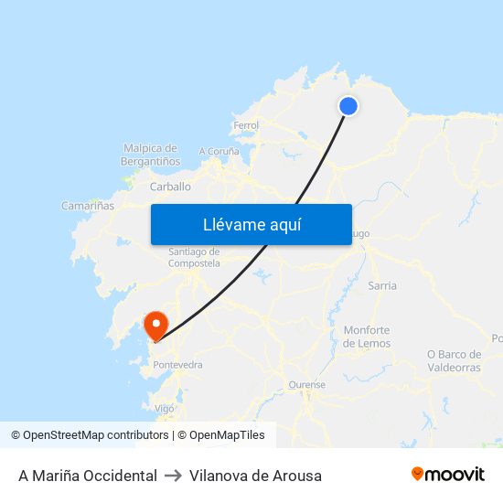 A Mariña Occidental to Vilanova de Arousa map