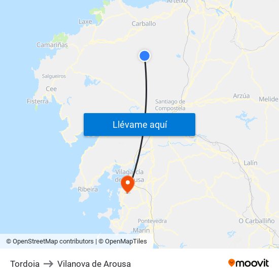 Tordoia to Vilanova de Arousa map