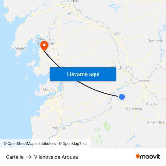 Cartelle to Vilanova de Arousa map
